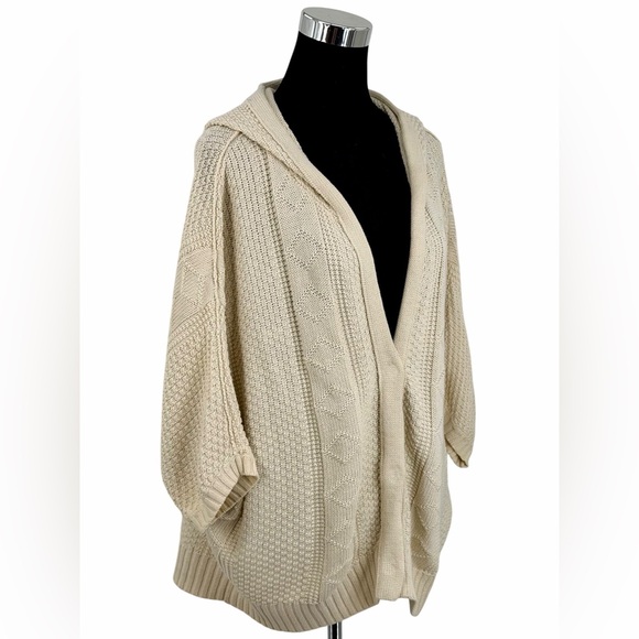 Free People Cream Cable Knit Hooded Cardigan | Cottagecore Coastal Grandma Boho - Picture 8 of 16